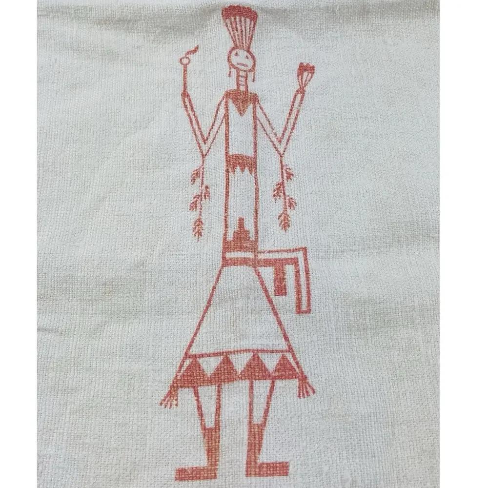 Southwest Native American Tea Towel Kachina Hand Culture Chief Leaves Fire Blue